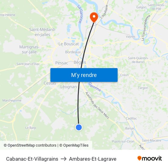 Cabanac-Et-Villagrains to Ambares-Et-Lagrave map