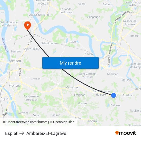 Espiet to Ambares-Et-Lagrave map