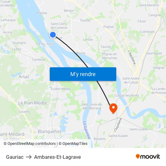 Gauriac to Ambares-Et-Lagrave map