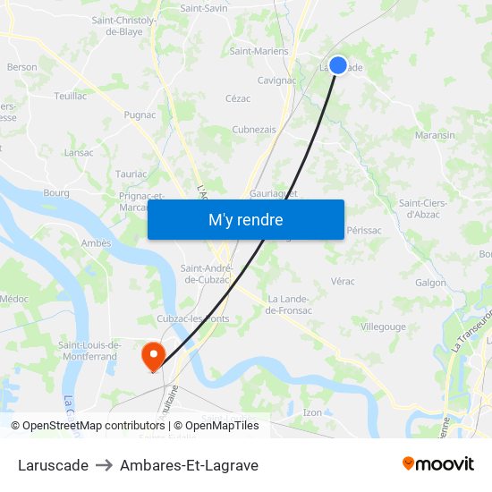 Laruscade to Ambares-Et-Lagrave map