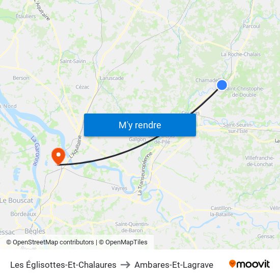Les Églisottes-Et-Chalaures to Ambares-Et-Lagrave map