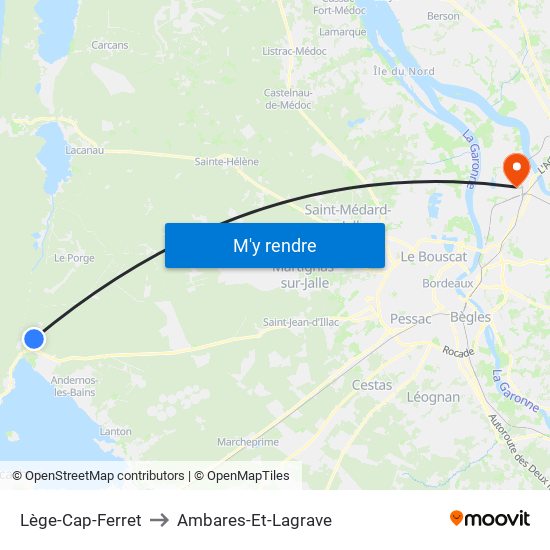 Lège-Cap-Ferret to Ambares-Et-Lagrave map