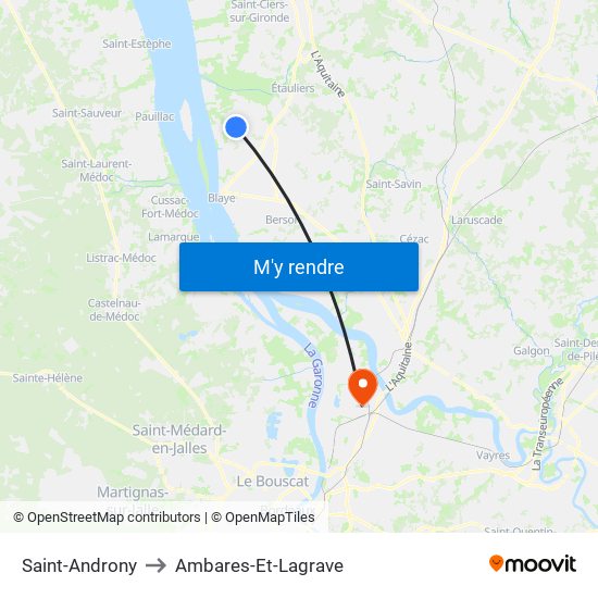 Saint-Androny to Ambares-Et-Lagrave map