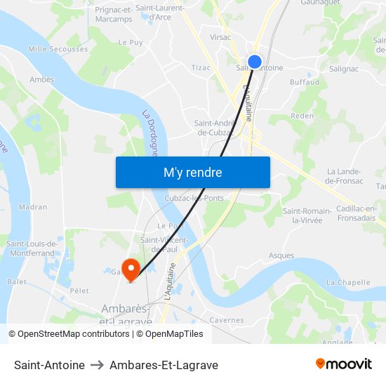 Saint-Antoine to Ambares-Et-Lagrave map