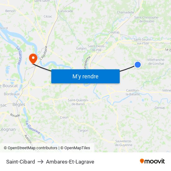 Saint-Cibard to Ambares-Et-Lagrave map