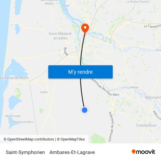 Saint-Symphorien to Ambares-Et-Lagrave map