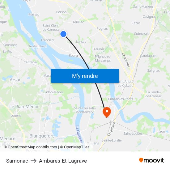 Samonac to Ambares-Et-Lagrave map