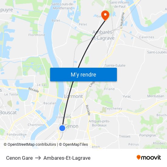 Cenon Gare to Ambares-Et-Lagrave map