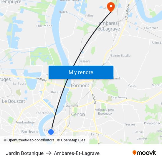 Jardin Botanique to Ambares-Et-Lagrave map