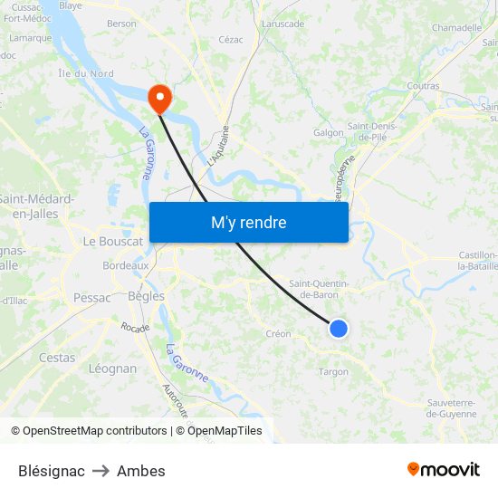 Blésignac to Ambes map