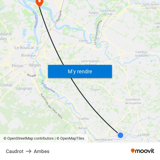 Caudrot to Ambes map