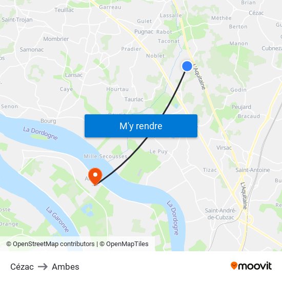 Cézac to Ambes map