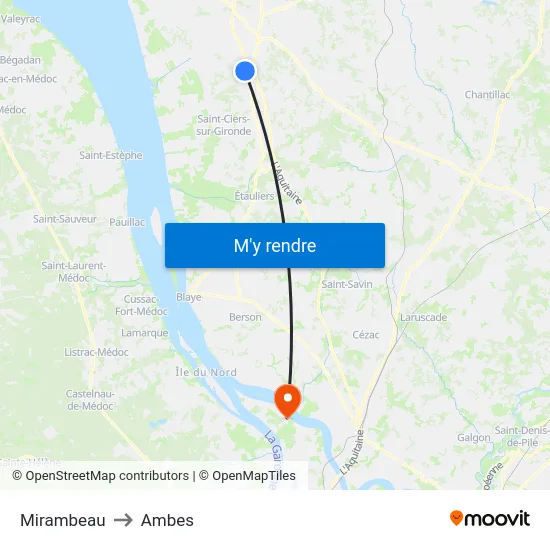 Mirambeau to Ambes map