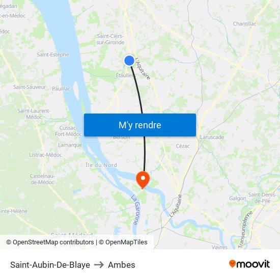 Saint-Aubin-De-Blaye to Ambes map
