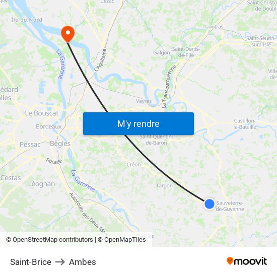 Saint-Brice to Ambes map