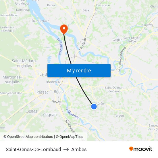 Saint-Genès-De-Lombaud to Ambes map