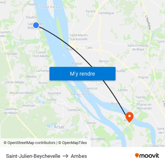 Saint-Julien-Beychevelle to Ambes map