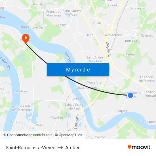 Saint-Romain-La-Virvée to Ambes map