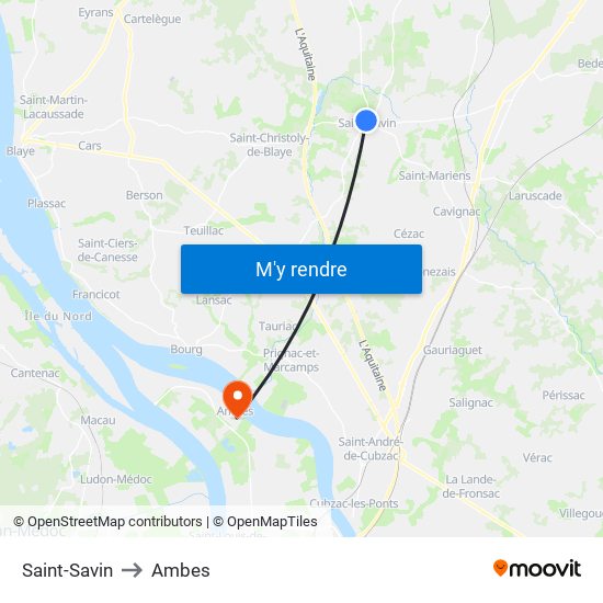 Saint-Savin to Ambes map