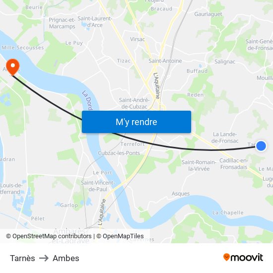 Tarnès to Ambes map