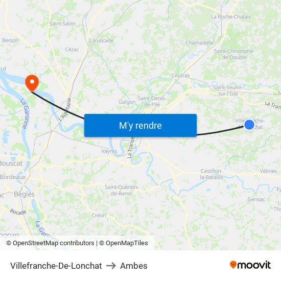 Villefranche-De-Lonchat to Ambes map