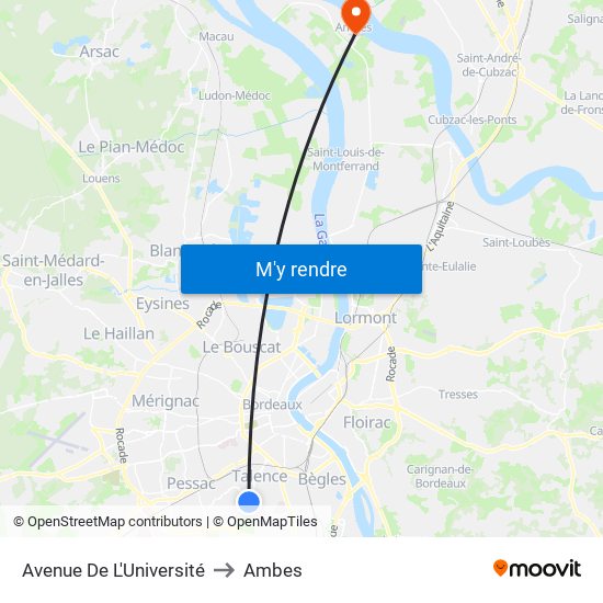 Avenue De L'Université to Ambes map