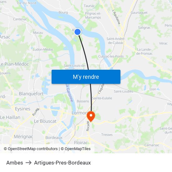 Ambes to Artigues-Pres-Bordeaux map