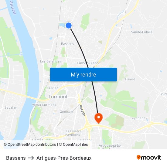 Bassens to Artigues-Pres-Bordeaux map