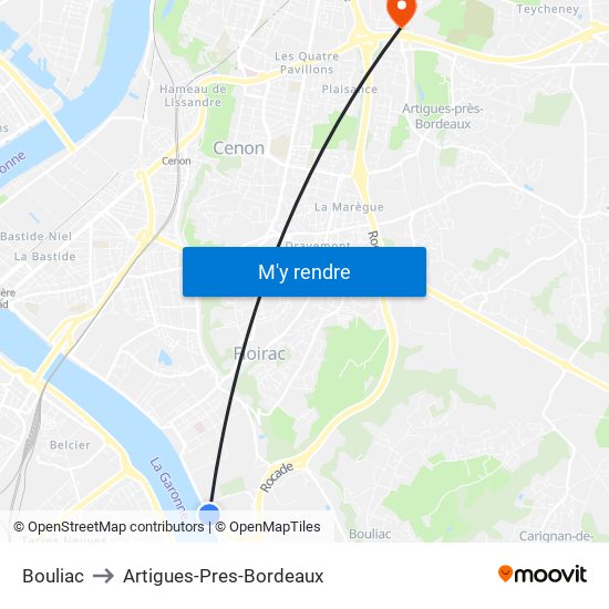 Bouliac to Artigues-Pres-Bordeaux map