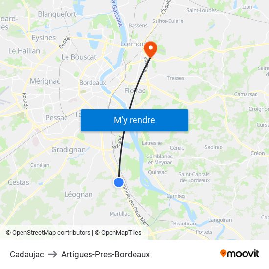 Cadaujac to Artigues-Pres-Bordeaux map