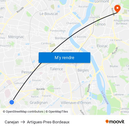 Canejan to Artigues-Pres-Bordeaux map