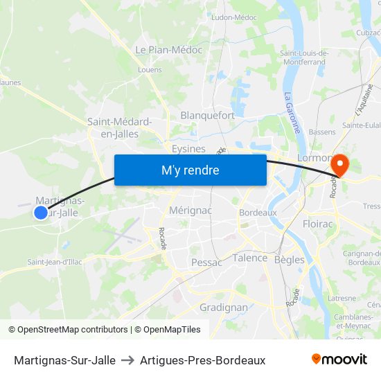 Martignas-Sur-Jalle to Artigues-Pres-Bordeaux map
