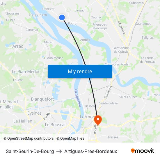 Saint-Seurin-De-Bourg to Artigues-Pres-Bordeaux map