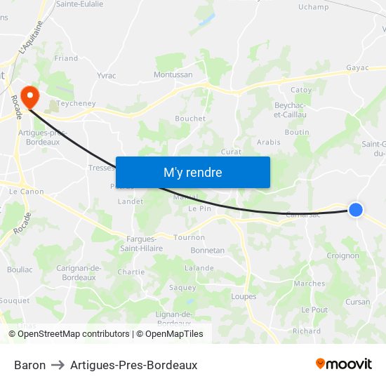 Baron to Artigues-Pres-Bordeaux map