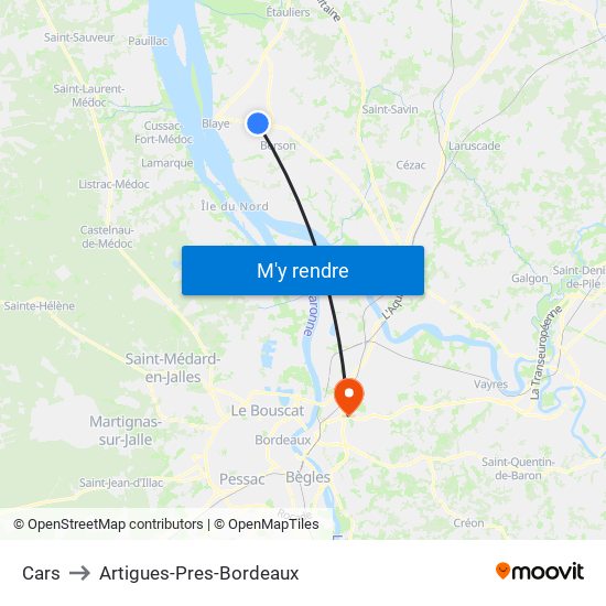 Cars to Artigues-Pres-Bordeaux map