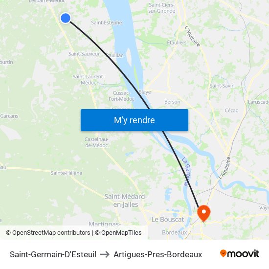 Saint-Germain-D'Esteuil to Artigues-Pres-Bordeaux map