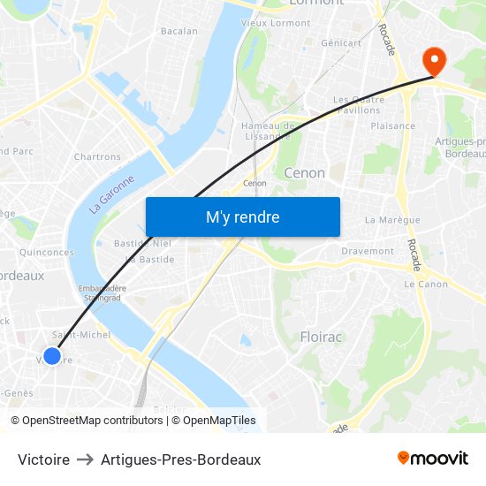 Victoire to Artigues-Pres-Bordeaux map