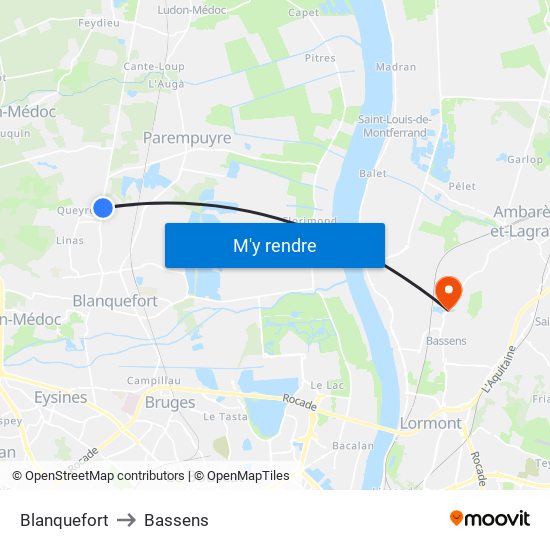 Blanquefort to Bassens map
