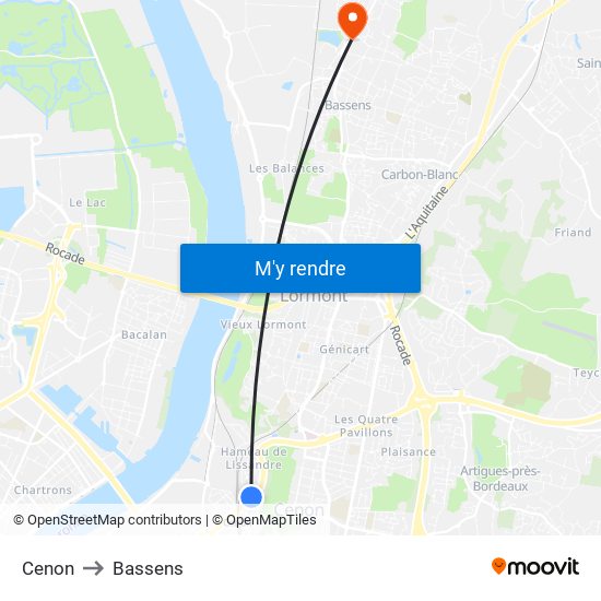 Cenon to Bassens map