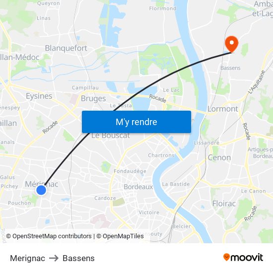 Merignac to Bassens map