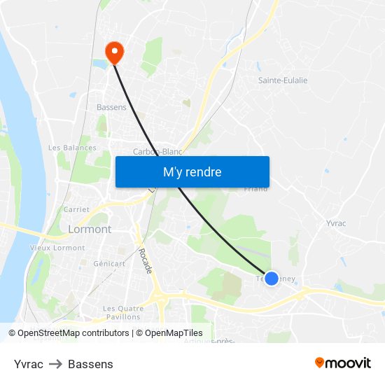 Yvrac to Bassens map