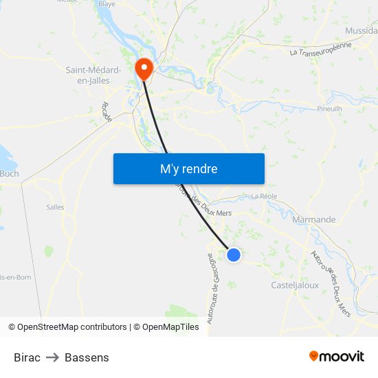 Birac to Bassens map