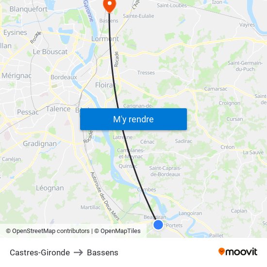 Castres-Gironde to Bassens map