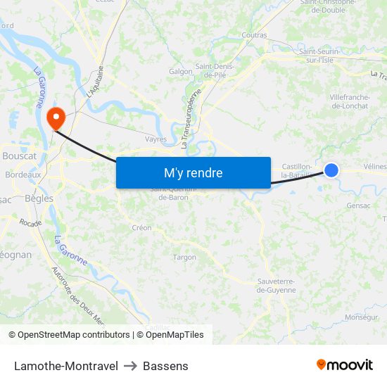 Lamothe-Montravel to Bassens map