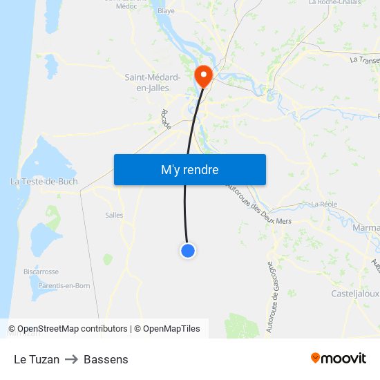 Le Tuzan to Bassens map