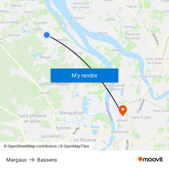 Margaux to Bassens map