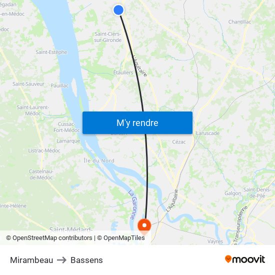 Mirambeau to Bassens map