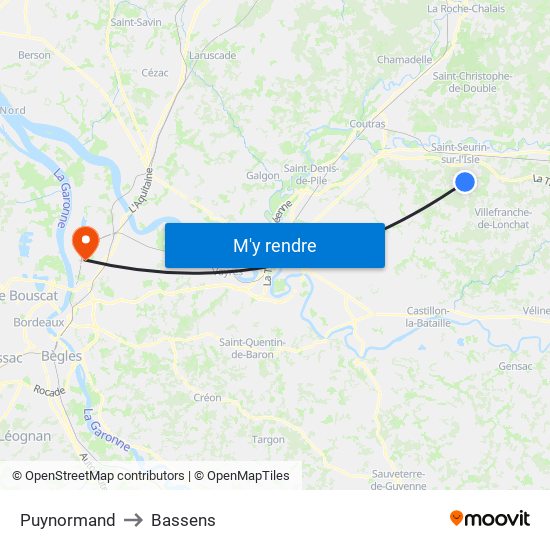 Puynormand to Bassens map