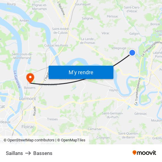 Saillans to Bassens map