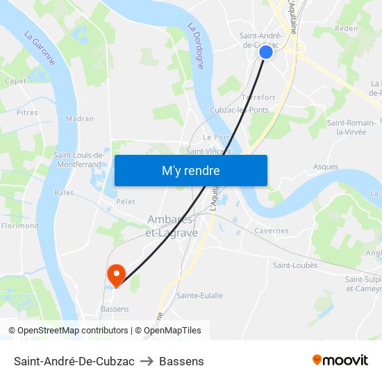 Saint-André-De-Cubzac to Bassens map